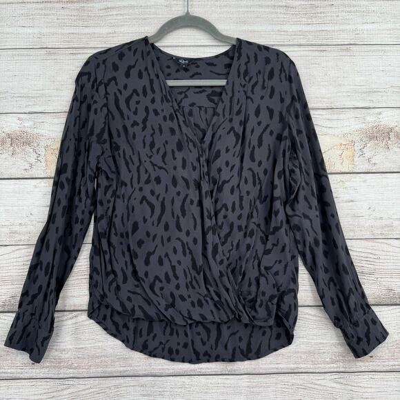 Rails Hilary Cheetah Print Faux Wrap Blouse Womens Small Gray Black - Picture 1 of 13